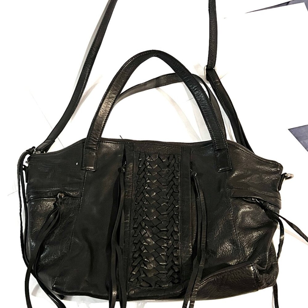 DAY & MOOD Black Leather Handbag [with Crossbody adjustable strap] - Rarely Used